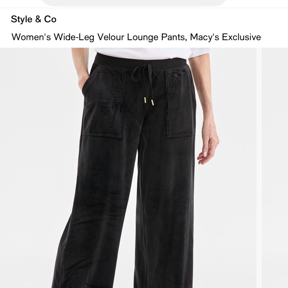 Style & Co. Velour Black Drawstring Pants